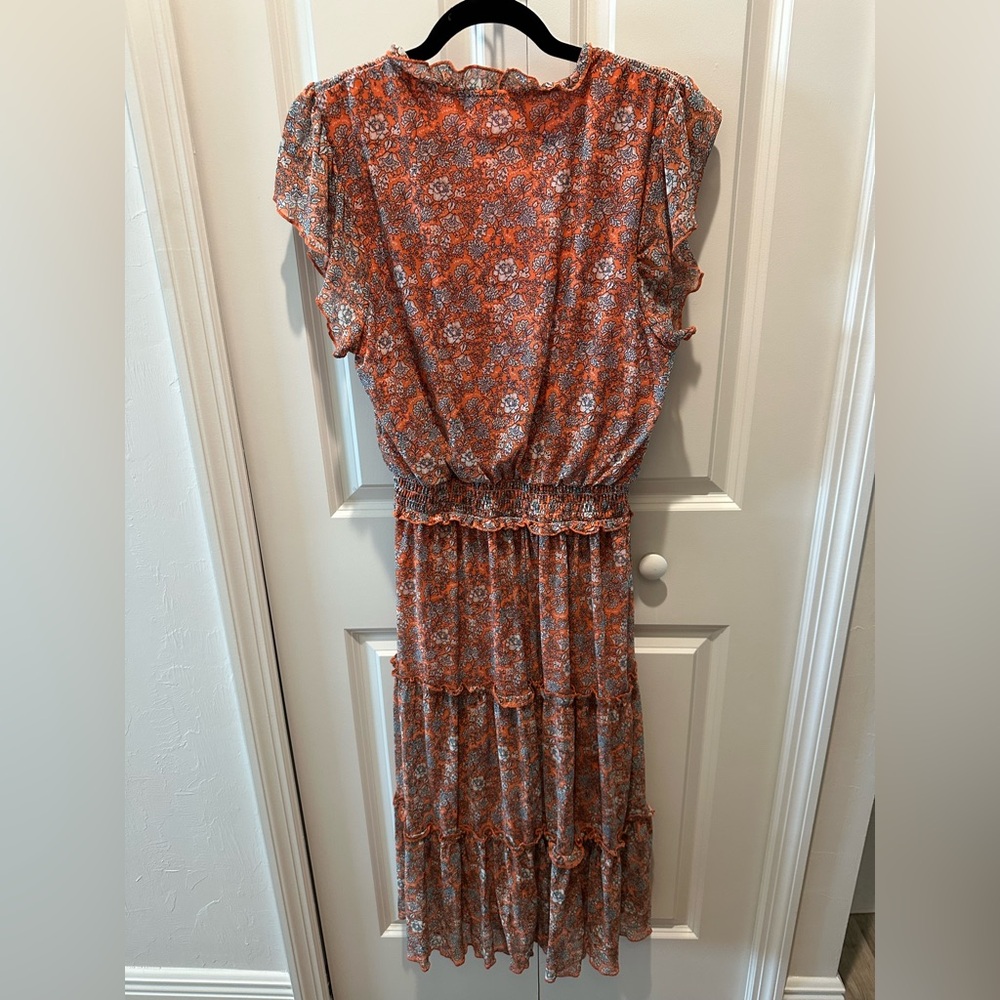 Smocked Waist Floral Maxi Dress in Orange Size Large - Picture 6 of 6